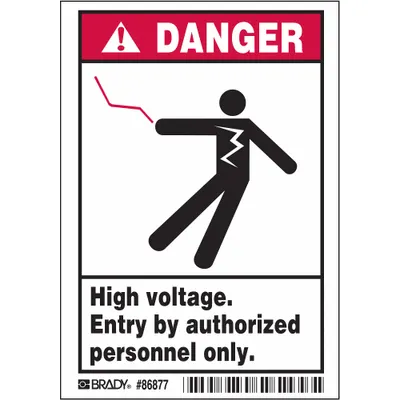BRADY Danger: High Voltage. Entry By Authorized Personnel Only. Signs, 5 PK