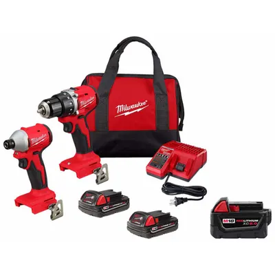 MILWAUKEE Cordless Combination Kit: 2 Tools, Drill/Driver/Impact Driver, 18 V DC Volt - Milwaukee 18V Cordless Tool Combination Kits
