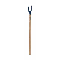 This post hole digger features a steel blade and a 72-inch straight hardwood handle. It is used for manually digging holes in soil for fence posts, signposts, and other ground-installed structures in construction, agriculture, and landscaping.