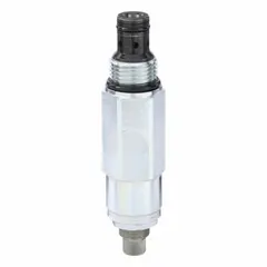 Screw-in, two-position, normally closed, one-way pressure control cartridge valve with screw adjustment. Steel body, nitrile seals. Used in hydraulic systems for pressure regulation, relief, or sequencing in industrial machinery and mobile equipment.