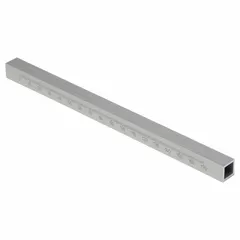 Aluminum square tube, 300 mm length, with integrated scale graduation. Designed for use with Ruland MT12 swivel components. No bracket hole. Used in sensor and conveyor rail mounting systems for precise positioning of fixtures, sensors, or stops.