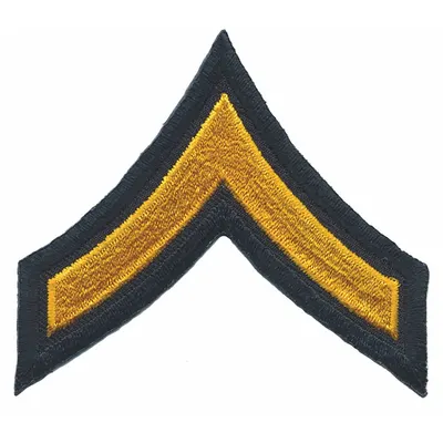 HEROS PRIDE Embroidered Patch: PFC, 3 in, Black/Gold, Polyester/Rayon, Rank Insignia - Embroidered Insignia