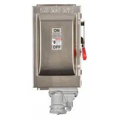 Siemens HF363SCH is a 100 A, three-phase, 600V AC fusible safety switch with a 304 stainless steel enclosure for indoor/outdoor use. It is compatible with Crouse-Hinds Arktite plug series and designed for disconnecting electrical power in industrial environments.