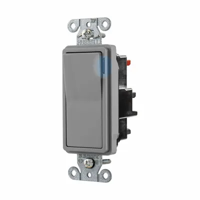 HUBBELL Wall Switch: Rocker Switch, Single Pole, Maintained, Gray, 120/277V AC - Rocker Wall Switches