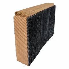 Cellulose cooling media designed for portable evaporative coolers. Absorbs water and facilitates airflow to lower ambient temperature. Suitable for use in industrial, warehouse, and outdoor worksite environments. Pack of four.