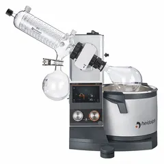 Manual lift rotary evaporator with 5 L capacity, speed range 10-280 RPM, and 1300 W heating capacity. Features hand lift model with G1 diagonal glassware and manual height adjustment. Suitable for batch distillation, concentration, and drying under reduced pressure in laboratory settings.