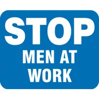 This non-retroreflective railroad flag sign features a blue background and measures 12 inches by 15 inches with a thickness of 0.08 inches. It is designed for use at railroad crossings or work zones to communicate stop instructions to personnel and flaggers in environments where retroreflection is not required