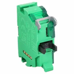 Wireless operator transmitter from the XB5R series. Sends one radio frame per button press. Compatible with batteryless push buttons; push-button head not included. Green color. Used for remote control in industrial automation and machinery applications.