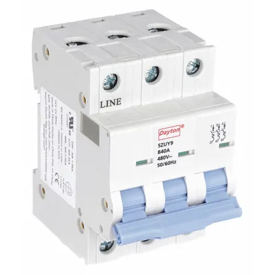 Dayton Supplementary Protector: 40 A Amps, 7.5kA at 480V AC, Screw Clamp, NDB2-63 - B-Curve, 3-Pole UL1077 DIN Rail-Mount Supplementary Protectors