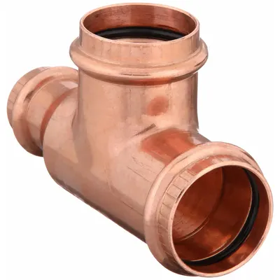 VIEGA PROPRESS Crimp Tee Fitting: Tee, 1 in CTS x 3/4 in CTS x 1 in CTS size - Plumbing Copper & Bronze Press Tube Fittings