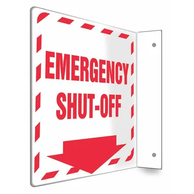 CONDOR Safety Sign: PETG, Mounting Holes Sign Mounting, 8 in x 8 in Nominal Sign Size - L-Shape Projection Emergency Shut-Off Signs