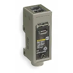 This rectangular photoelectric sensor set includes a receiver and transmitter with non-terminated cables for flexible installation in confined spaces. It operates on a 10-30V DC supply and supports both NPN and PNP output configurations. Typical applications include non-contact object detection in industrial automation such as packaging, material handling, and assembly lines.