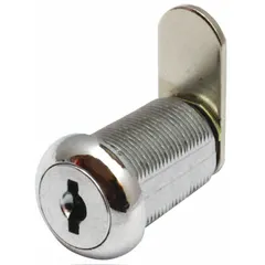 Keyed cam lock with keyed-alike design for consistent keying across multiple locks. Constructed of zinc die-cast with chrome-plated finish. Straight cam length of 1 1/2 in. Suitable for securing cabinets, panels, and enclosures in industrial and commercial settings.