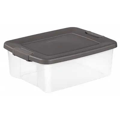 STERILITE Storage Tote: 6.3 gal, 19 7/8 in x 15 1/2 in x 7 3/4 in, Clear Body, Gray Lid - Clearview Totes with Latch-On Lids