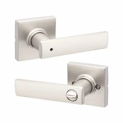 KWIKSET Privacy Lever Lockset, Satin Nickel-Plated Zinc, Rose Style, ANSI F76 - Privacy Lever Locksets