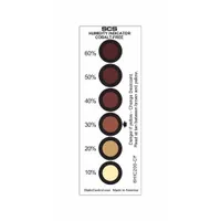 Humidity indicator card with 6 color-change dots for monitoring moisture exposure inside sealed packages. Made of blotter paper with a non-cobaltous solution. Each card measures 1 9/16 in wide by 4 3/4 in long. Supplied in a case of 200 cards