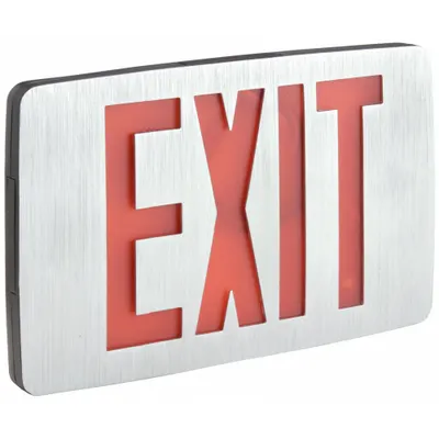 COMPASS Exit Sign: Emergency Battery Backup, LED, Black, Red, 1 Faces, Ceiling/Wall - Aluminum Lighted Exit Signs