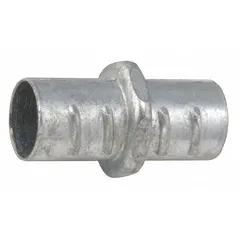 Zinc flex screw-in coupling for joining sections of 1/2 in trade size flexible conduit. Used in electrical installations to connect flexible conduit runs in machinery, panels, and equipment.