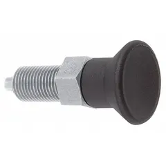 Nonlocking indexing plunger with pull-knob operation for manual positioning of moving parts. Stainless steel construction with M24x2 thread. Nose force range 20 N to 46 N. Used in jigs, fixtures, and machinery for quick engagement and disengagement without a locking mechanism.