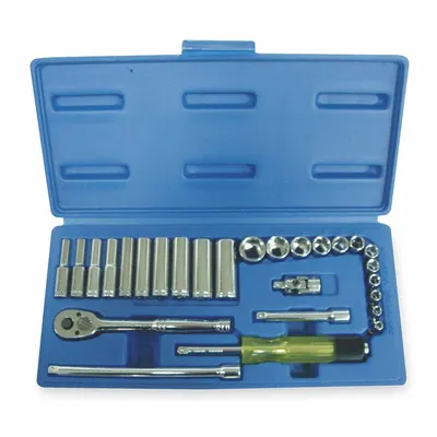 WESTWARD Socket Wrench Set: 1/4 in Drive, 27 Piece, 6-Point, SAE - SAE Socket Sets with Drive Tools