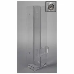 Wall-mounted cryo box holder made of clear PETG. Holds up to 28 boxes. Overall dimensions: 8 1/4 in width, 30 in height, 5 3/8 in depth. Suitable for organizing cryogenic storage boxes in laboratory or medical environments.