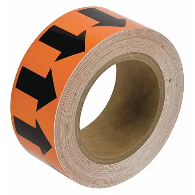 BRADY Arrow Tape: Orange, Black, 2 in Wd, 90 ft Roll Lg, Vinyl, 2 in Roll Wd - Pipe Marker Directional Flow Arrow Banding Tape