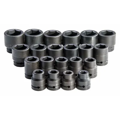 PROTO Impact Socket Set: 1 in Drive Size, Small Set (0-50 pieces) Set Size, 21 Pieces - SAE Impact Socket Sets
