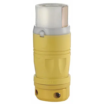 LEVITON Locking Connector: Non-NEMA, Yellow, 125V AC, 50 A Current Rating, 2 Poles - General Purpose Connectors