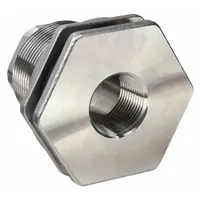 This 316 stainless steel through-wall fitting provides a leak-proof connection for tanks and vessels. It features a 3 in female NPT threaded interior and an EPDM gasket for sealing against the tank wall. Suitable for use in fluid handling systems requiring corrosion resistance