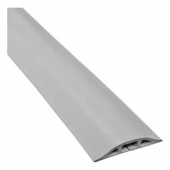 Flexible rubber cable floor cover with one channel, designed to route and protect cables while reducing tripping hazards. Overall width 3 1/4 in, height 9/16 in, length 25 ft. Gray color. Suitable for workshops, warehouses, and manufacturing floors.