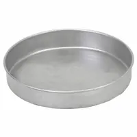 This 12-inch diameter round cake pan is constructed from uncoated aluminized steel with a closed bead closure. The solid, non-perforated design provides even heat distribution for baking round cakes in commercial or institutional kitchens