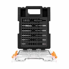 This 12-piece set includes spiral-flute extractors and drill bits in sizes #3, #4, #5, #6, and #7. It is impact-rated for use with impact drivers and covers bolt removal from 7/32 in to 1-1/8 in and metric threads M5 to M26. Suitable for extracting seized or broken bolts in industrial maintenance and repair applications.