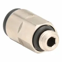 This nylon and nickel-plated brass tube fitting features a push-to-connect design for 8 mm OD tubing to 12 mm pipe with Thread Size A #12. Supplied as a 10-pack, it is used in pneumatic systems for quick, tool-free assembly of air lines