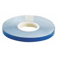 Solid blue vinyl floor marking tape, 1/4 in wide by 50 ft long, 4 mil thickness, with no printed legend. Used for marking aisles, walkways, and hazard zones in industrial facilities to create visual boundaries and support safety compliance.