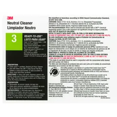 Secondary bottle label for identifying containers holding 3M Neutral Cleaner 3. Each label measures 8 1/2 inches in width. Sold in a pack of 12. Used for labeling spray bottles, jugs, or other transfer containers in industrial settings to comply with hazard communication standards.