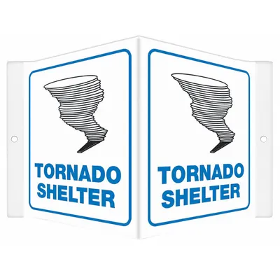 CONDOR Safety Sign: PETG, Mounting Holes Sign Mounting, 6 in x 8 1/2 in Nominal Sign Size - V-Shape Projection Tornado Shelter Signs