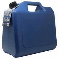 This hard-sided water container is made of HDPE and has a 5 gal capacity. It is blue and measures 15-1/2 in overall length by 11 in overall width. Suitable for storing and transporting water in industrial, workshop, and job-site applications
