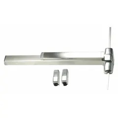 Surface vertical rod exit device with touchbar, chrome finish. Designed for commercial egress doors up to 3 ft wide. Provides push-bar operation for emergency exit applications.
