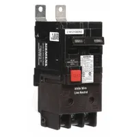 The SIEMENS BE250 is a 50 A, 2-pole, single-phase bolt-on miniature circuit breaker with ground fault equipment protection. Rated for 120/240V AC with a 10kA AIR rating, it is designed for use with Siemens P1 panelboards in commercial and industrial electrical distribution systems