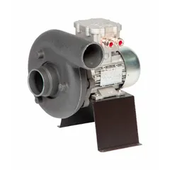 Direct-drive blower with 6-inch wheel diameter, delivering 40 cfm at 1/4 hp. Operates on 115/230V AC single-phase power with a totally enclosed motor and CCW rotation. Includes drive pack. Suitable for ventilating areas with corrosive fumes or explosive dust in industrial exhaust systems.