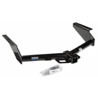 Steel step bumper hitch with powder-coated finish. Designed for Jeep Liberty, supports 5,000 lb gross trailer weight and 500 lb tongue weight. No drilling required for installation. Suitable for towing trailers, boats, or campers