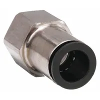 Nickel-plated brass push-to-connect adapter fitting with FBSPP male thread. Connects 10 mm OD tubing to 3/8 in BSPP threaded ports. Suitable for compressed air and inert gas systems in pneumatic and fluid-handling applications. Sold in a 10-pack
