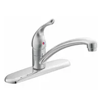 MOEN Low Arc Kitchen Faucet: Chateau, Cast Metal, Single-Post, Deck, 3 Mounting Holes, Chrome, Metal (MPN 67425)