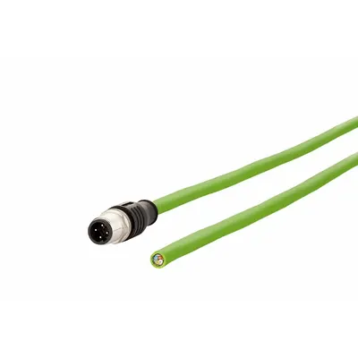 METZ CONNECT Cable: Cat5/PROFINET, M12 Plug Male Straight x Bare Wire, 5 m Lg, PUR, Green - Single-Ended M12 Data Cordsets
