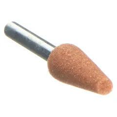 Metal abrasive point for rotary tools with a tapered head shape. Head width 1/4 in, head length 1-1/2 in. Sold as a 2-pack. Used for grinding, deburring, and shaping metal surfaces, including access to tight areas and contours.