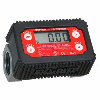 FILL-RITE Flowmeter: 4-Digit Digital Fuel Transfer Meter, Turbine, 1 in NPT - Inline Turbine Totalizers for Fuels
