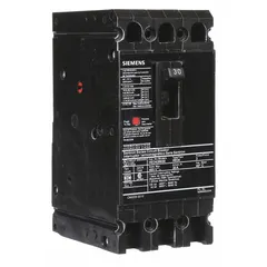 Siemens HED4 series molded case circuit breaker rated 30 A with a maximum interrupting rating of 42 kA at 480 V AC. Features a fixed instantaneous trip, ABC phase connection, and load-side lug terminals. Suitable for overcurrent protection in industrial power distribution panels, motor control centers, and switchboards.