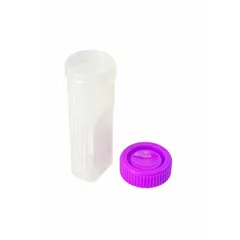 This staining jar is constructed from polypropylene copolymer, offering chemical resistance for laboratory use. With a height of 98 mm and width of 30 mm, it accommodates up to four microscope slides for staining procedures. Suitable for histology and pathology workflows.