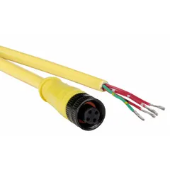 Single-ended cordset with a 1/2-20 male right-angle connector and bare wire leads. Features 4 pins, 22 AWG wire size, 6 ft cable length, yellow PVC jacket, and IP68 rating. Used for connecting sensors, actuators, and industrial controls in harsh environments requiring reliable signal or power transmission.