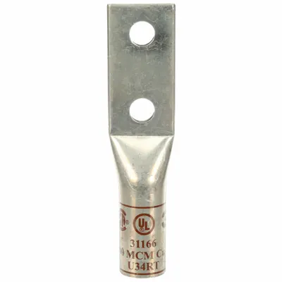 3M Compression Lugs: For 500 kcmil, Stranded Wire, 1/2 in Stud Size, Long - Two-Hole Compression Lugs